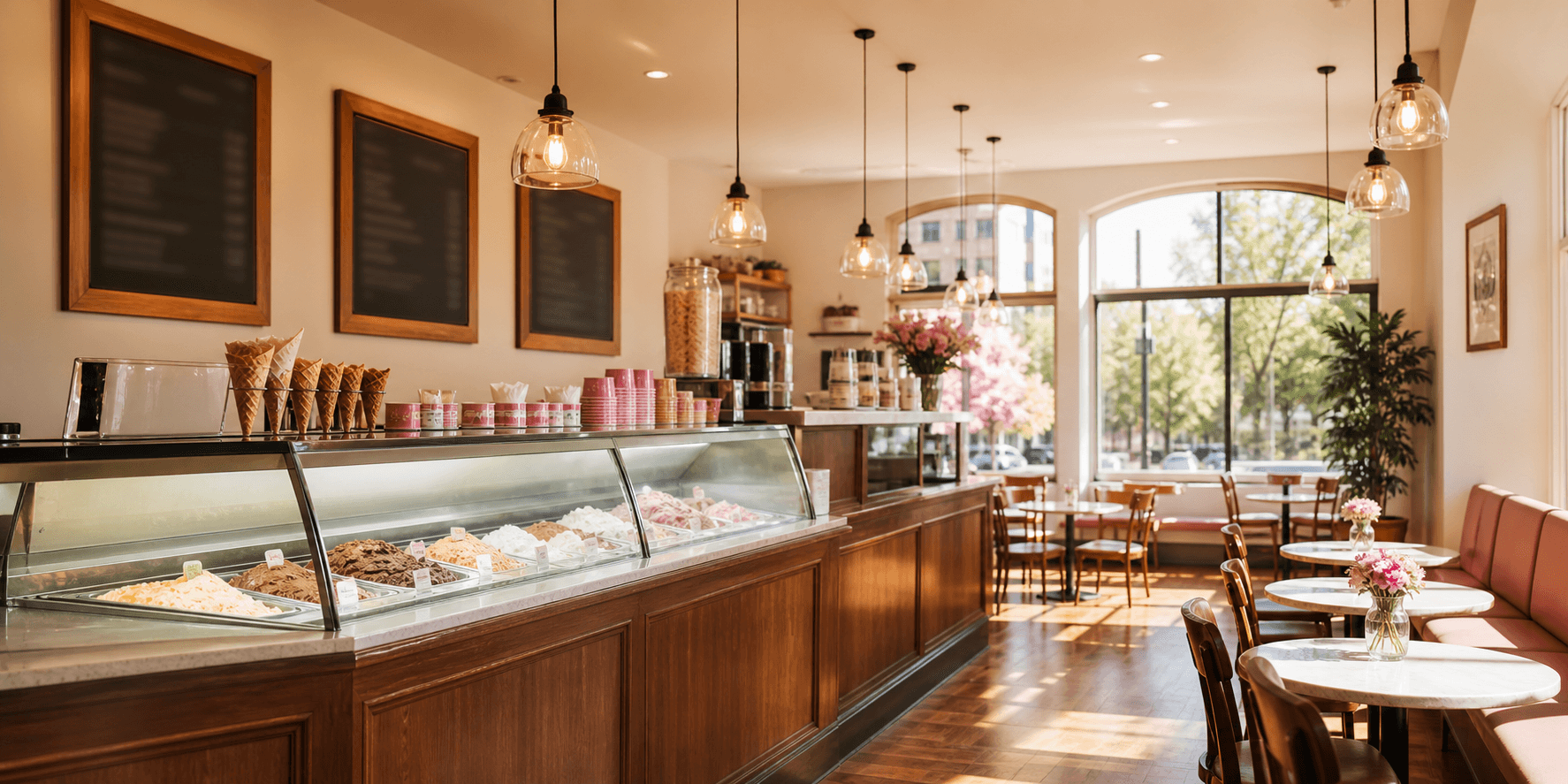 Warm ice cream shop interior